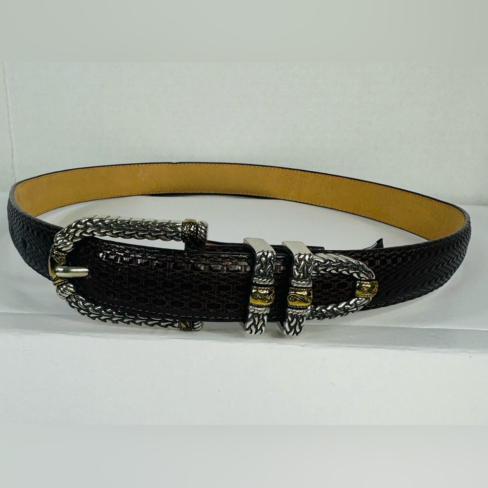Vintage Brighton Brown Belt Women’s 28 Silver Brass Western Coastal Cowgirl